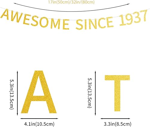 Miniatura 2 de Impresionante cartel con texto en inglés "Awesome Since 1937" con texto en inglés "Happy 88th Birthday", dorado brillante, decoración de fiesta de