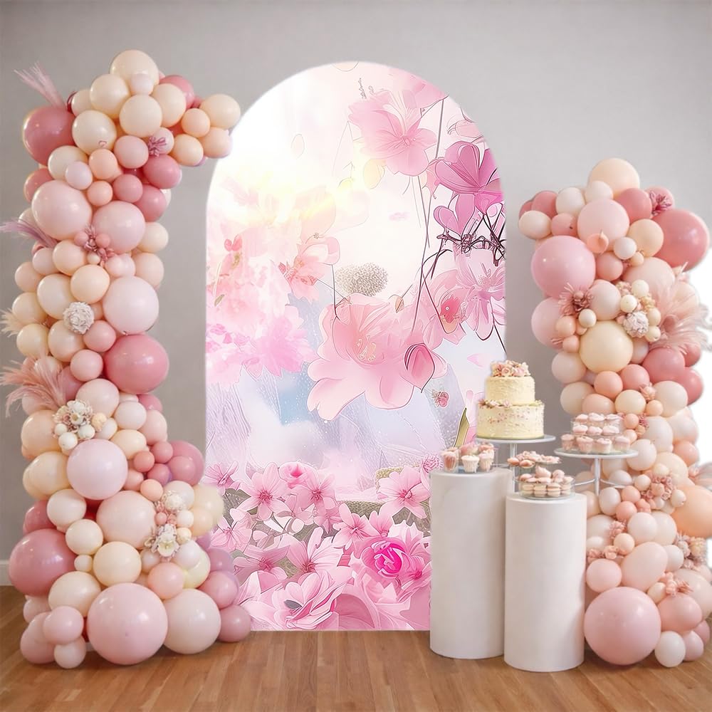 Uoimystify Princess Castle Arches Backdrop Cover - Stretchy Fabric Covers for Birthday Party Decorations, Fairy Tale and Fantasy Theme Events (6.5 *