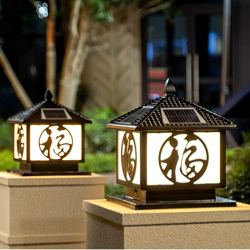 Solar Outdoor Post Garden Lighting Tradycyjny słupek ogrodzeniowy Lampa podłogowa - do ogrodu, krajobrazu, dziedzińca(Nero,40cm)