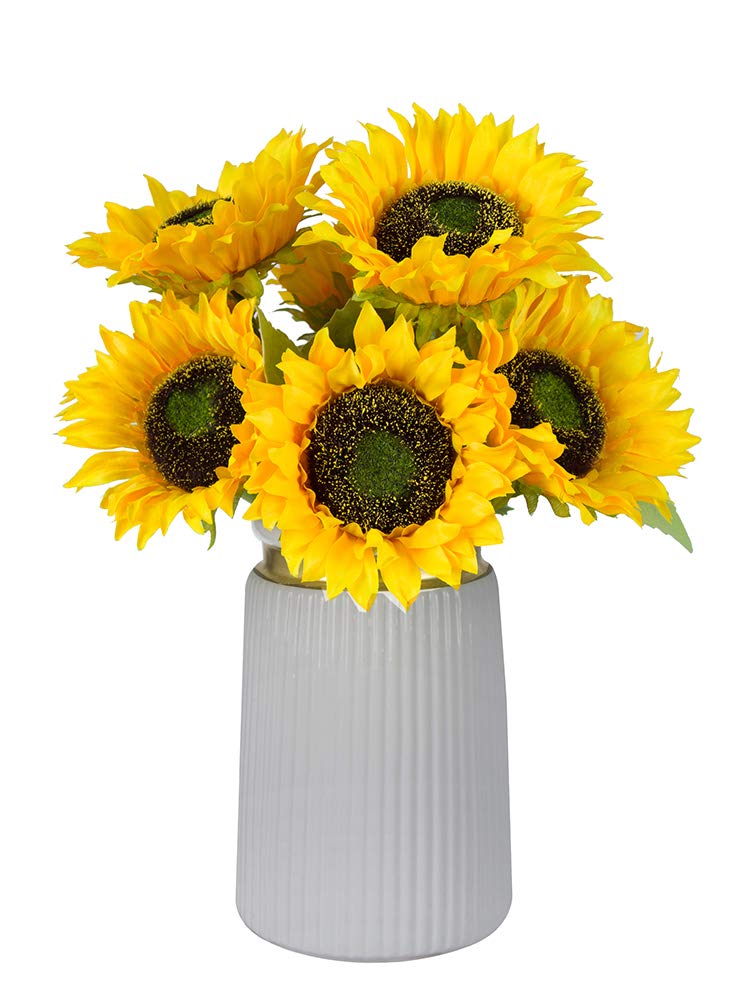 cn-Knight 2pcs Artificial Sunflower Bouquets, 11 Inch Silk Sunflower with 4 Flowers on Each, Upgrade Design with Fuzzy Leaves and Stems,Artificial Flower for Wedding,Home Décor Centerpieces,Yellow
