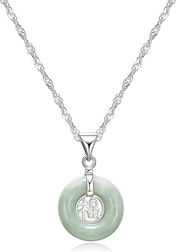 Collar con colgante de plata de ley de jade verde auténtico buena fortuna 18 pulgadas Metal Jade