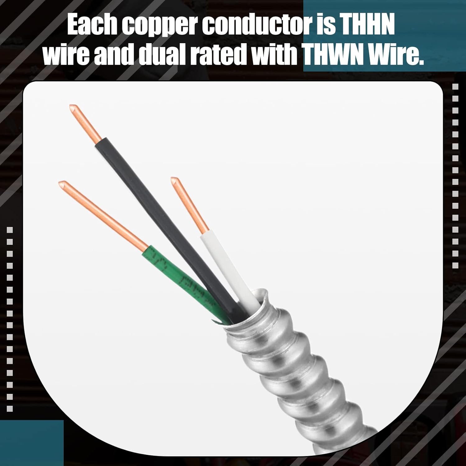 Kingdder Metal Clad Cable, Wire with Ground, Cable with Aluminum Armor, Stranded Solid Copper Conductors, Ground Wire Solid for Indoor Outdoor Underground Embedded Installation(14/2, 100 ft)