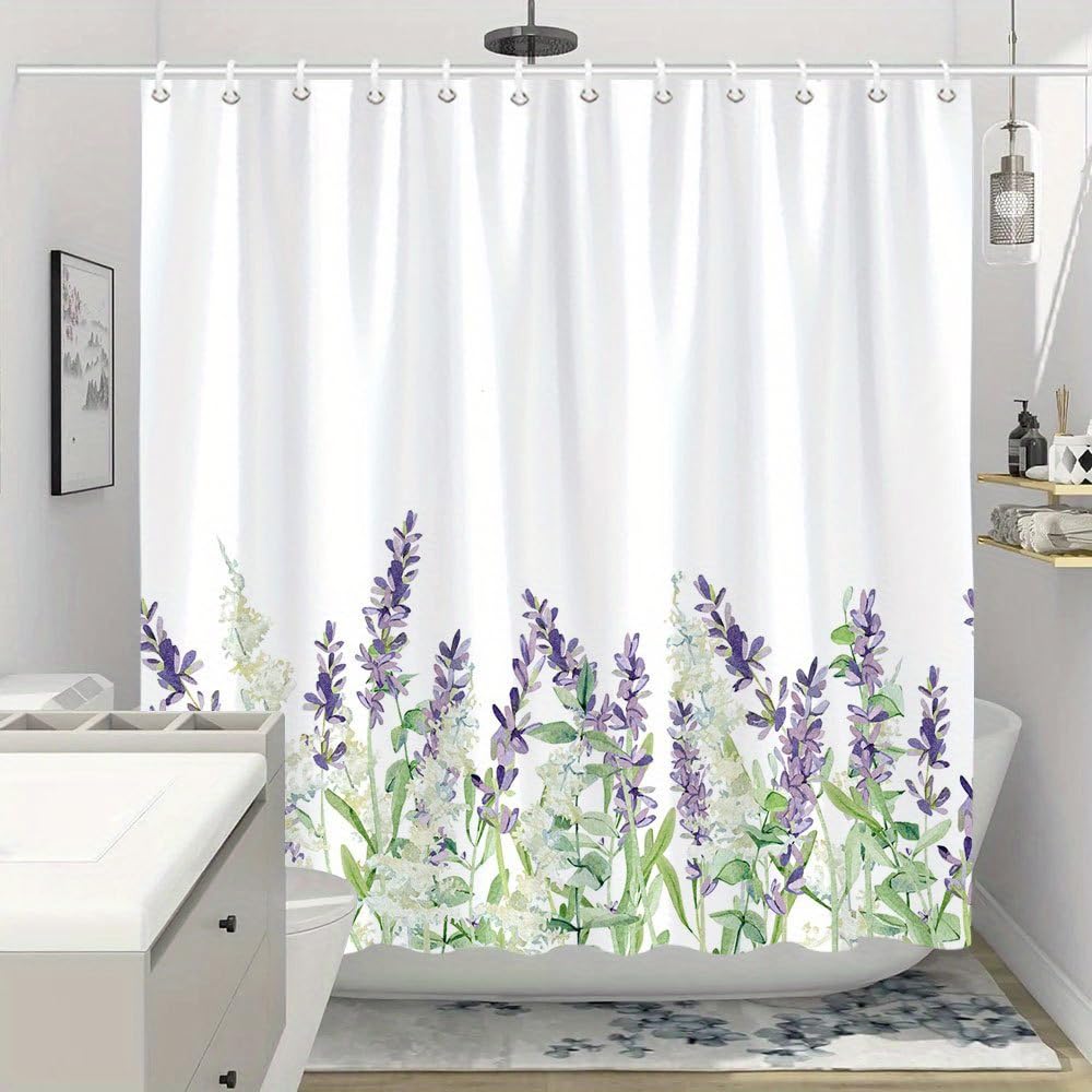 Rideau de douche lavable en machine imprimé aquarelle champêtre