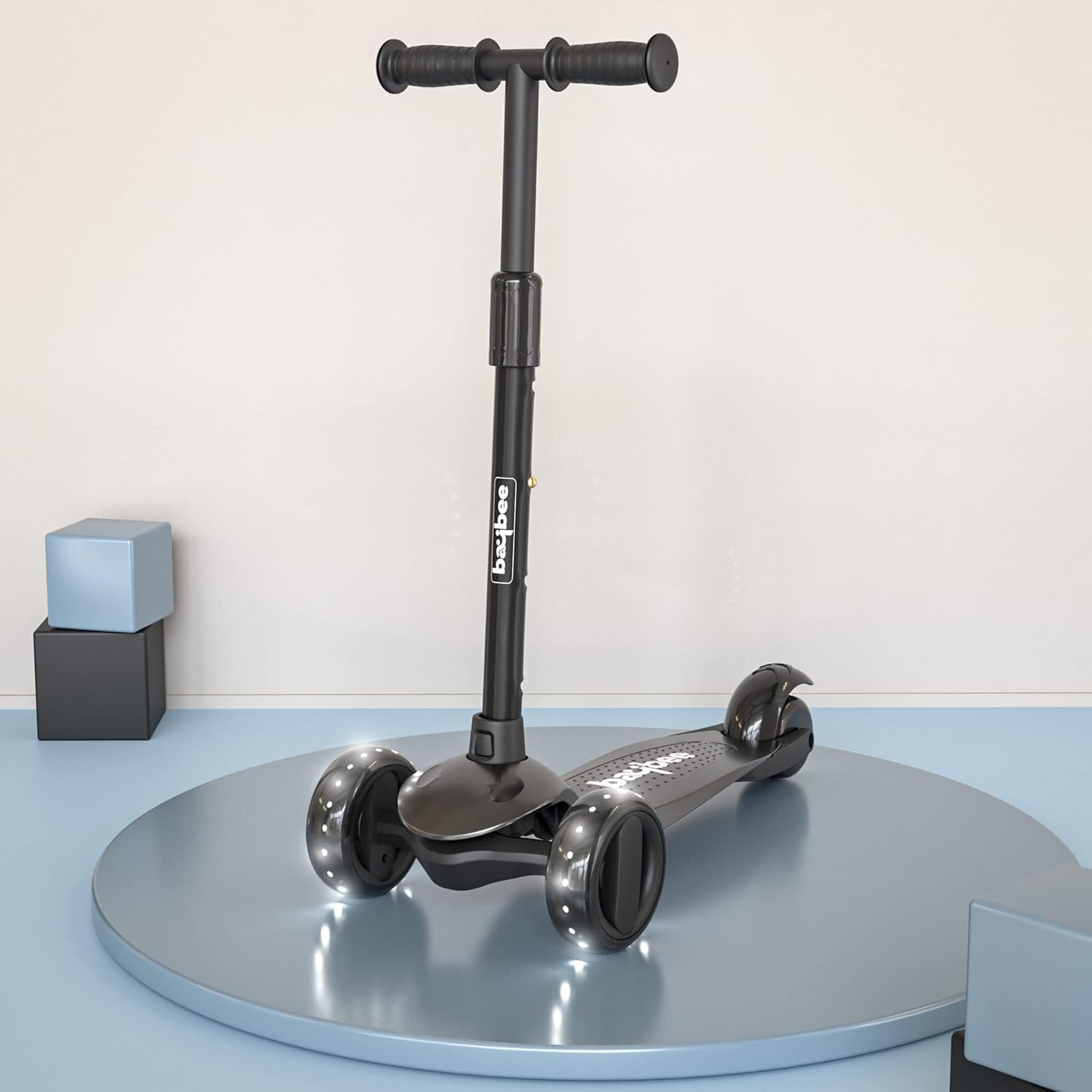 Alpha Kick Scooter for Kids, Smart 3 Wheel Kids Scooter with 4 Height Adjustable Handle, Runner Scooters with Led PU Wheels & Brake, Skate Scooters for Kid 3 to 10 Years Boys Girls (Black)