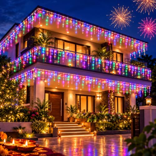 Litehom Store Litehom Icicle Diwali Lights Outdoor 10ft 96 LED - Image 2