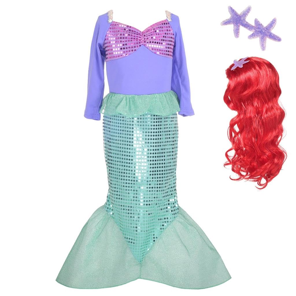 Costume sirena Bambina Principessa Ariel Sirena Vestito per Bambina Taglia 3 a 10 Anni (100