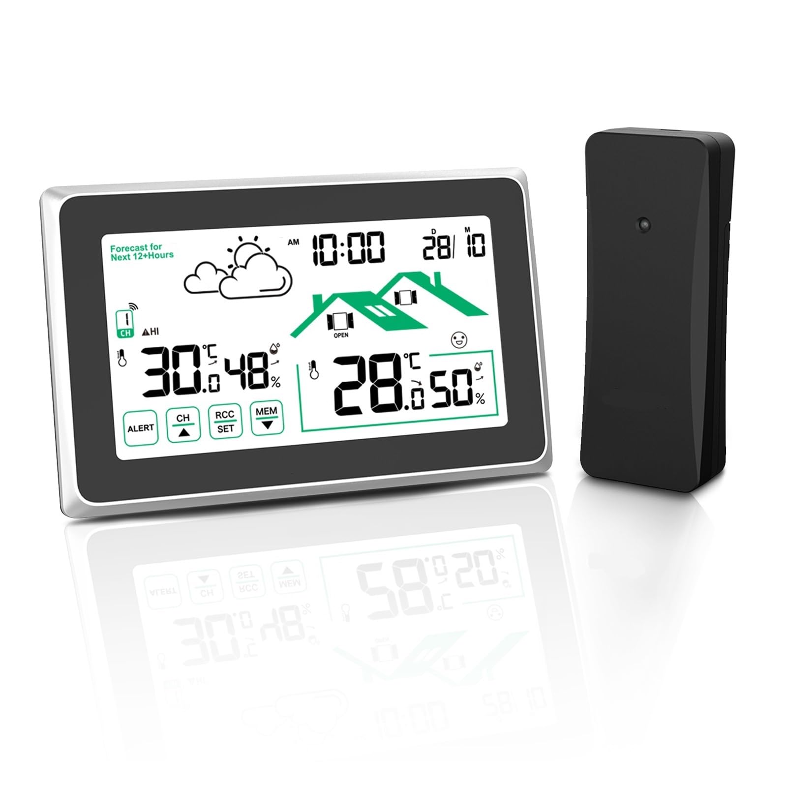 Estación meteorológica, Estación meteorológica inalámbrica con reloj atómico automático y concentrador de monitor digital(Nero)
