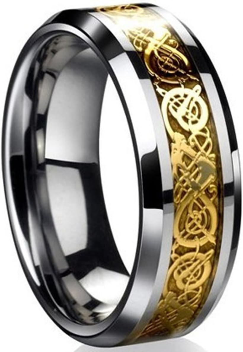 Tanyoyo Dragon Scale Dragon Pattern Beveled Edges Celtic Rings Jewelry Wedding Band for Men Women Size 5-14
