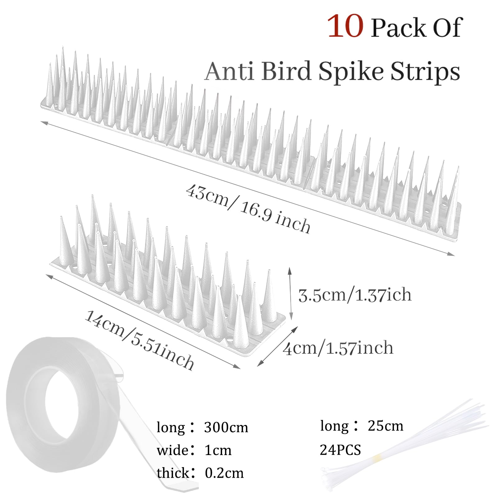 Barriere per Piccioni Plastica, Dissuasori per Uccelli 4.3 M, 10 PCS Spuntoni Anti Uccelli, Punte, Dissuasori per Gatti, Scaccia Piccioni per BalconeTerrazza Finestra (10, Trasparente)
