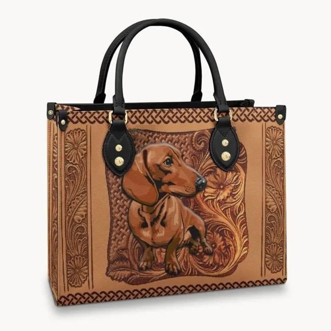 Dachshund Leather Bag for Women Doxie Dachshunds Handbags Purse Satchel Top Handle/Strap Bag Totes Weiner Weenie Dog Mom Gift - Image 4