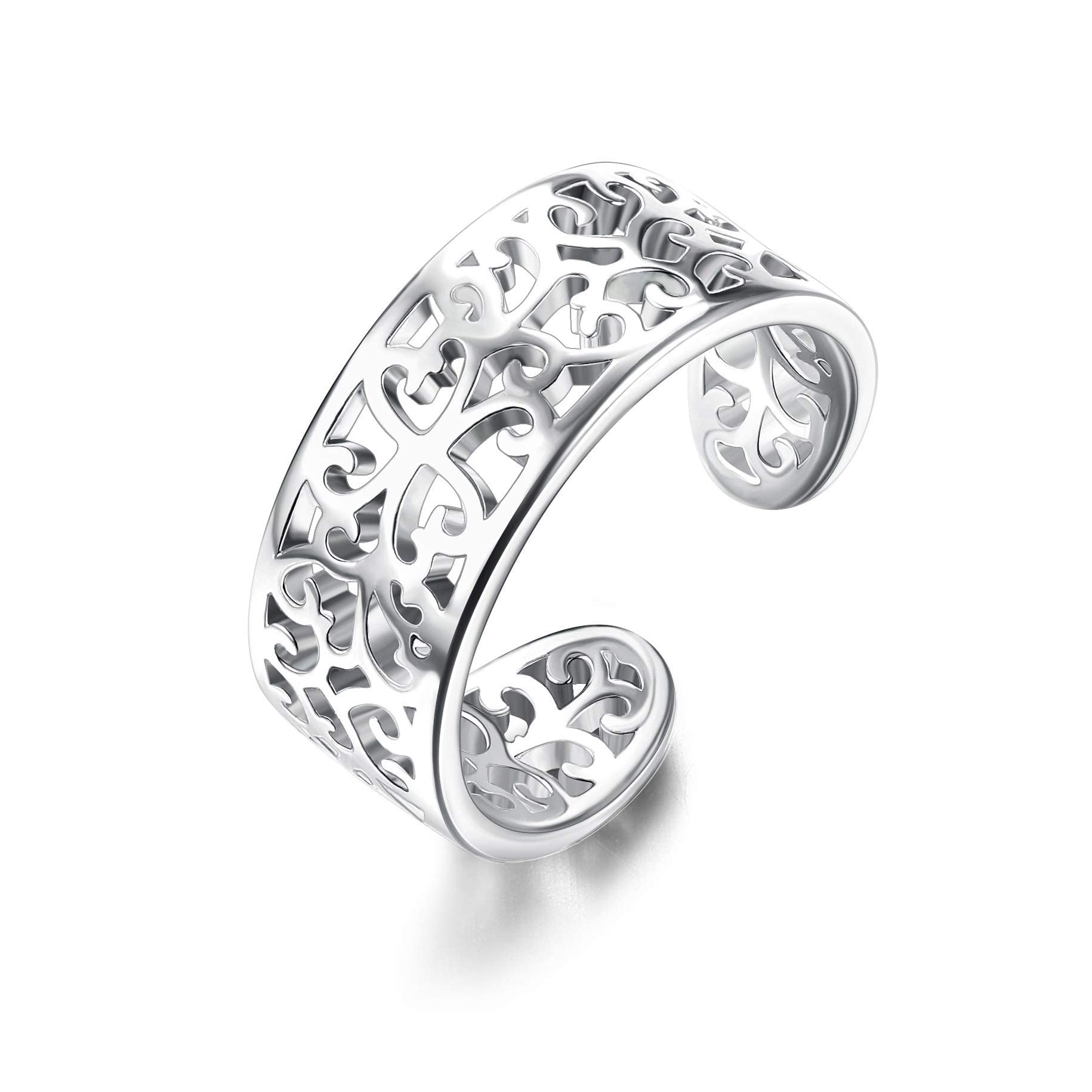 KRFY925 Plata de ley Horizontal Doble Líneas Triples Anillos Abiertos Banda Simple Minimalista para Mujeres Anillos de Nudillos Ajustables de Puntera Abierta