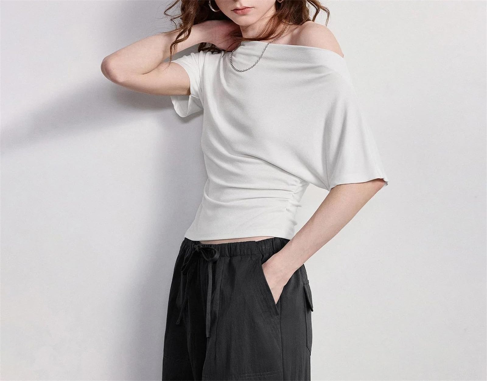 T-shirt uni à manches courtes pour femme - Coupe ample - Coupe ample - Pour l'été