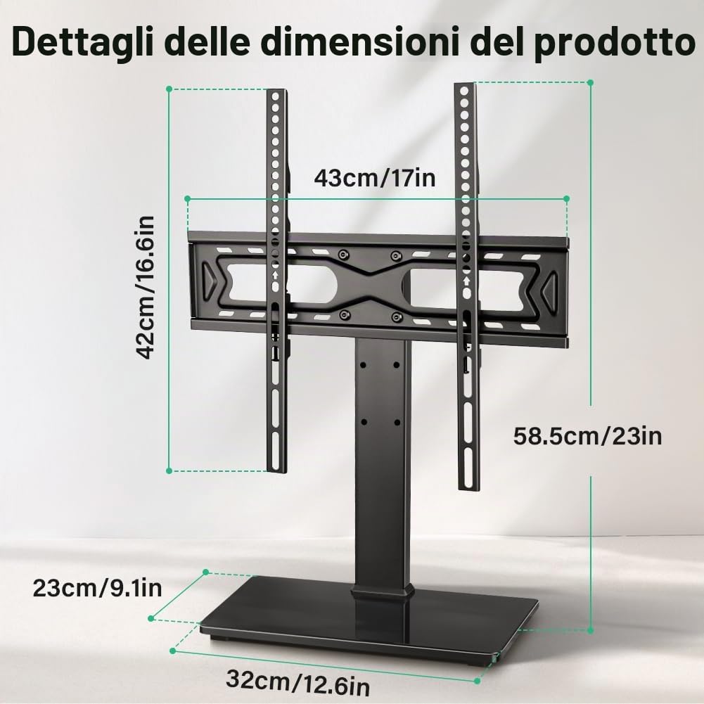 FURWOO Mobile TV universale per tavolo soggiorno con base in vetro temperato, max 400x400mm