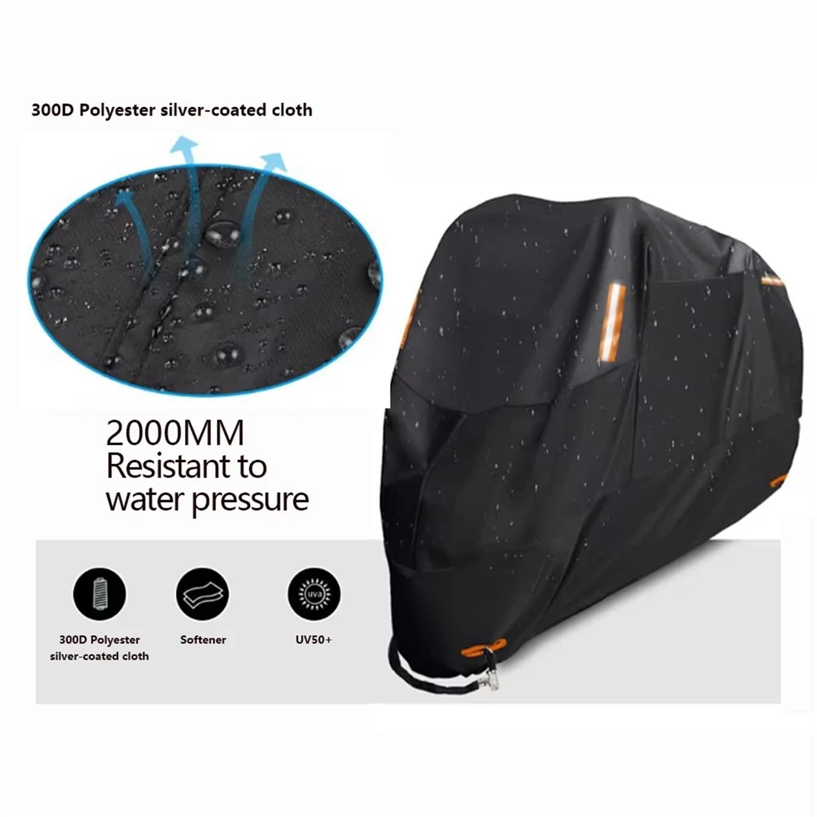 Housse de protection universelle en tissu Oxford 300D pour moto - Protection contre la poussière, la neige, la pluie et les UV (MCZ300D-Noir-XXXXL)