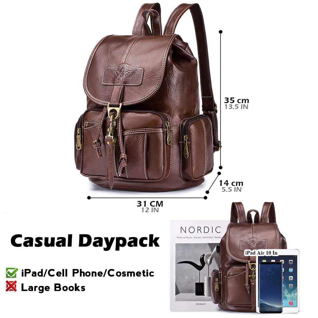 SPAHER Femme Sac à Dos Anti-vol Sacs à Main Portés Dos Femme en Cuir PU Sac d'école Étanche Sac d'épaule de Scolaire Café pour le Loisir