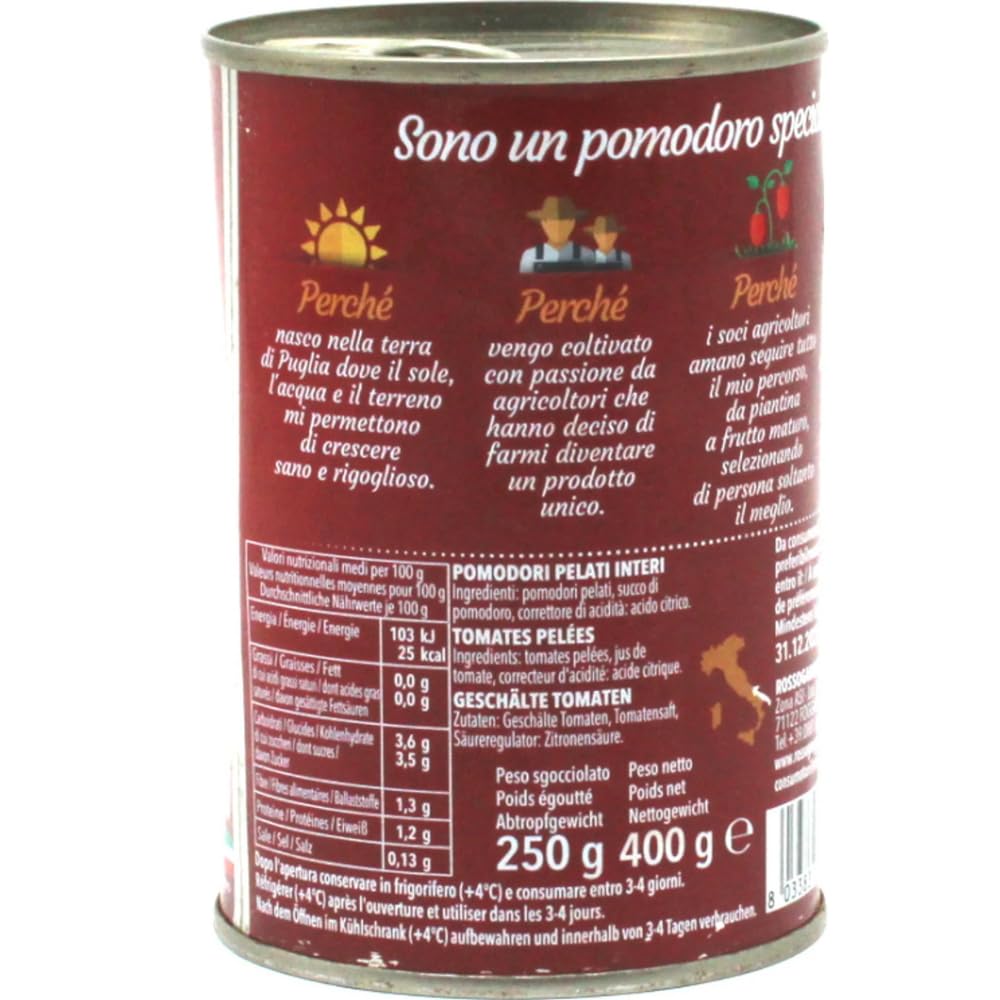 Italian Gourmet - Rosso Gargano - Tomates Pelées entières de Pouilles 24 x 400 g – tomates italiennes 100% en conserve, idéales sauce tomate, pizza, pâtes, ragù + Italian Gourmet polpa