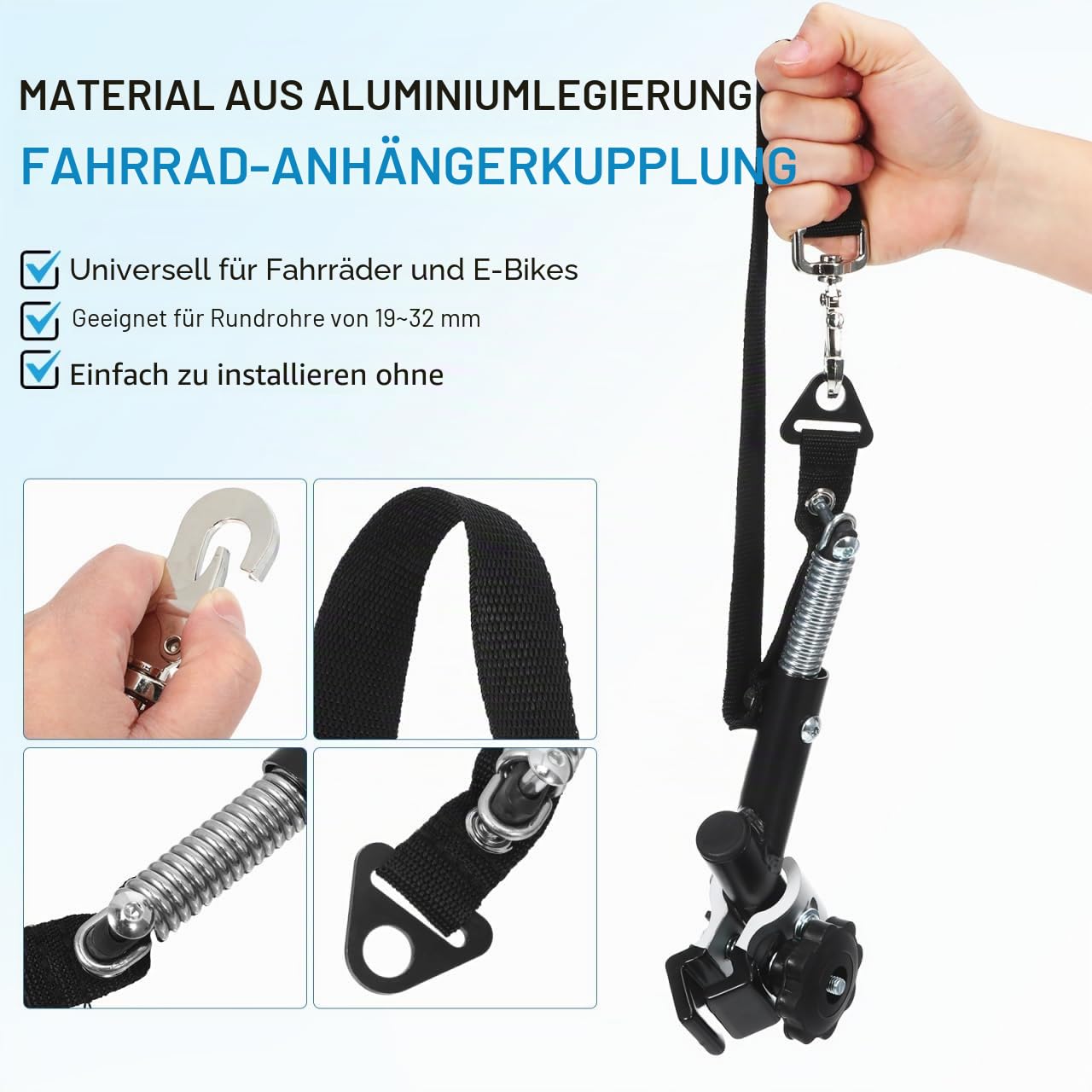Gadpiparty FahrradanhäNger Kupplung, Universal AnhäNgerkupplung Fahrrad, für 19mm Rundrohr Mit Nylonband und Deichsel FahrradanhäNgerbefestigung für Elektro, und UniversalfahrräDer