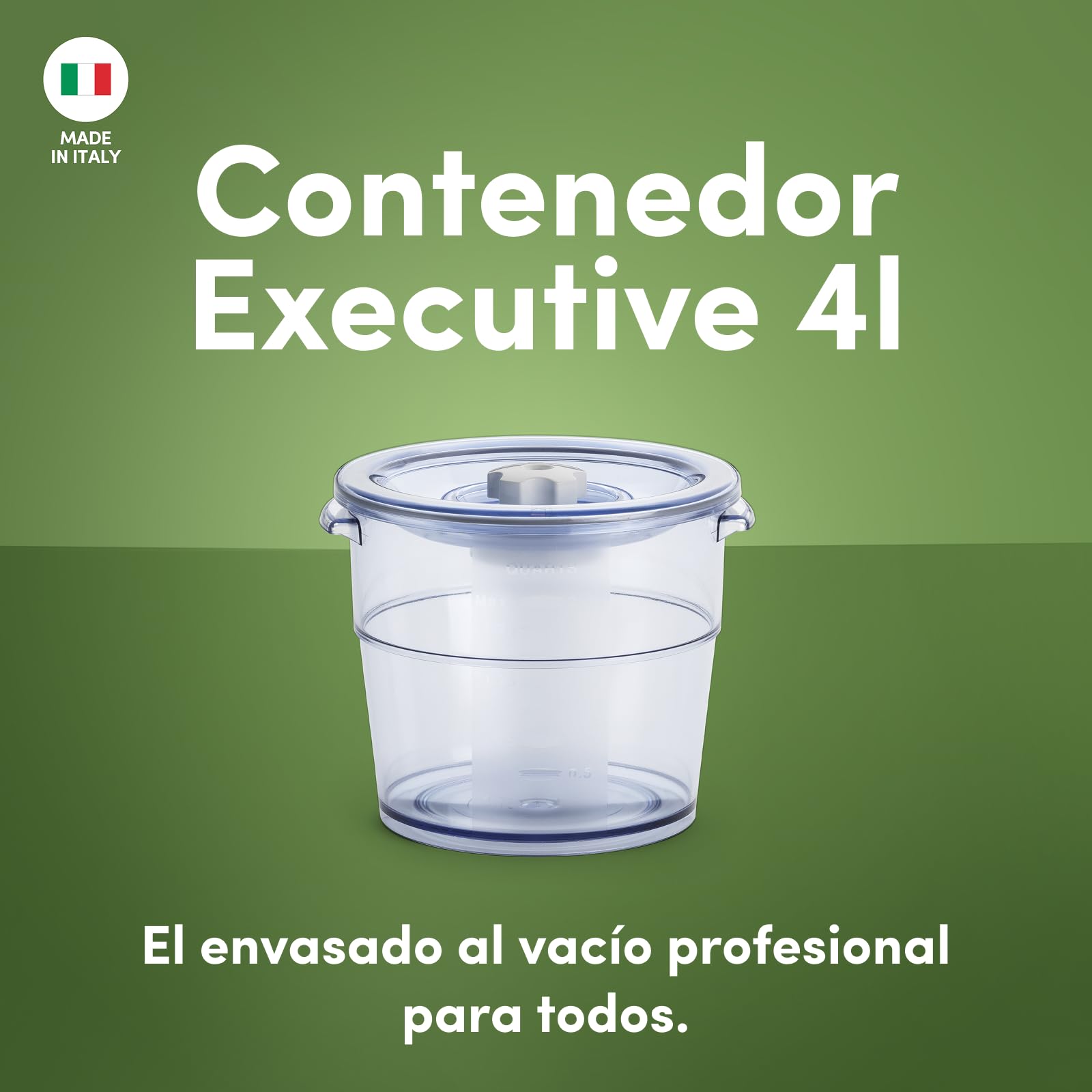 Magic Vac Executive, Recipiente Hermético con Tapa al Vacío para Conservación de Alimentos, Cocción al Vacío y Marinado, Apto para Lavavajillas, Capacidad 4L, Libre de BPA, Made in Italy