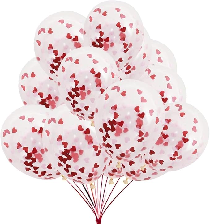 AMFIN® (Pack of 10) Red Heart Confetti Balloons for Weddings Anniversary, Engagement, Valentine's Day, Love Party Decorations, Birthday Decoration Balloon - Red
