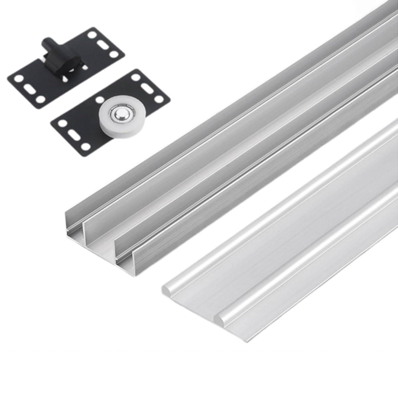 Glass Sliding Door Hardware Kit, Double Track Aluminum Alloy System, Smooth Operation and Rust Prevention, for Closet, Cabinet, or Home Office