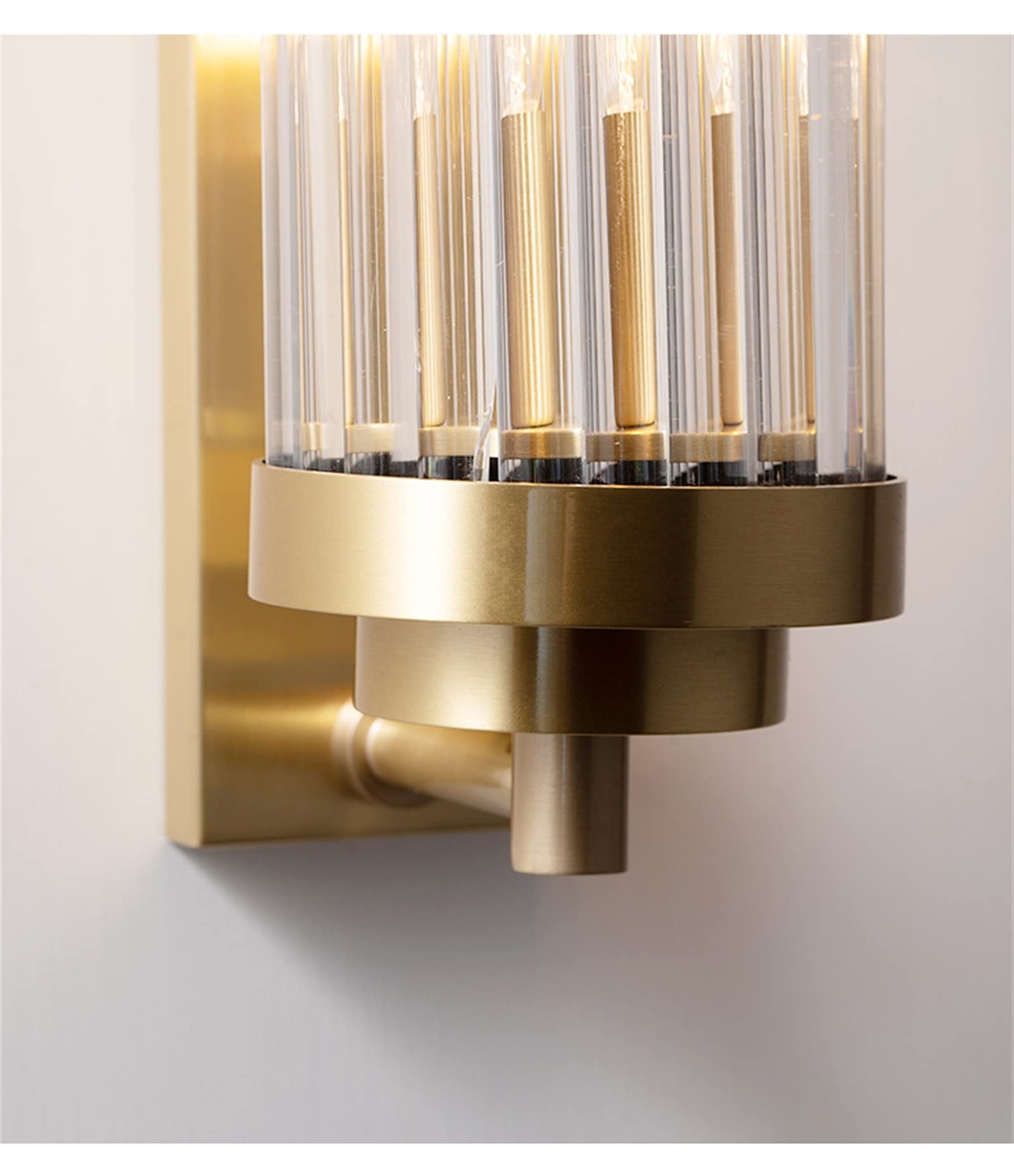 Aplique De Pared De Latón Cilíndrico Con Varilla De Vidrio, Lámpara De Pared De 2 Cabezales, Iluminación De Pared Interior, Aplique De Pared, E14, Dormitorio, Sala De Estar, Restaurante