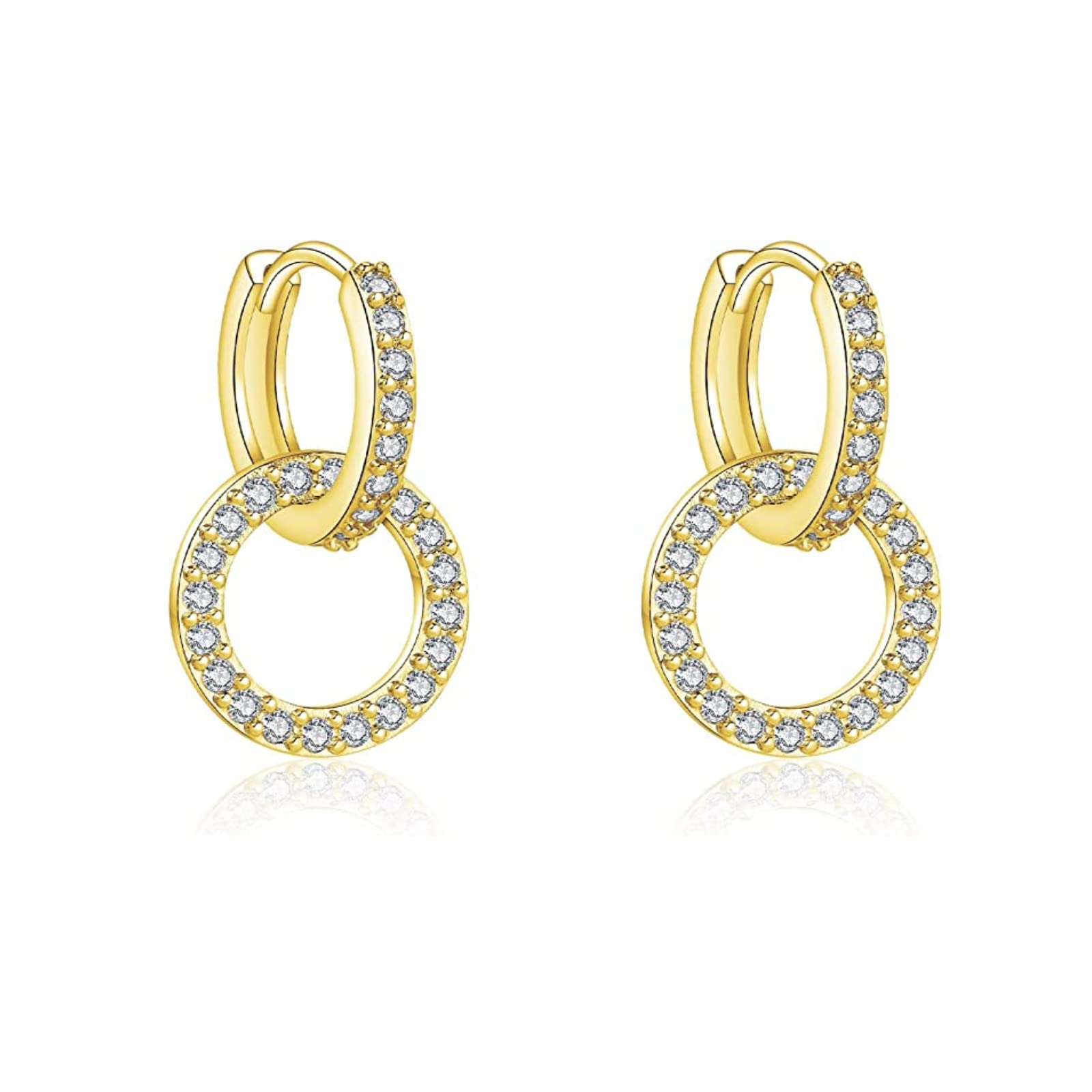 Fcebsty Ohrringe Silber 925 hängend für Mädchen, S925 Sterling Silber Ohrring double hoop mit Zirkonia, Double Circle Hoop Ohrringe Schmuck für Hochzeitsgeschenke für Frauen