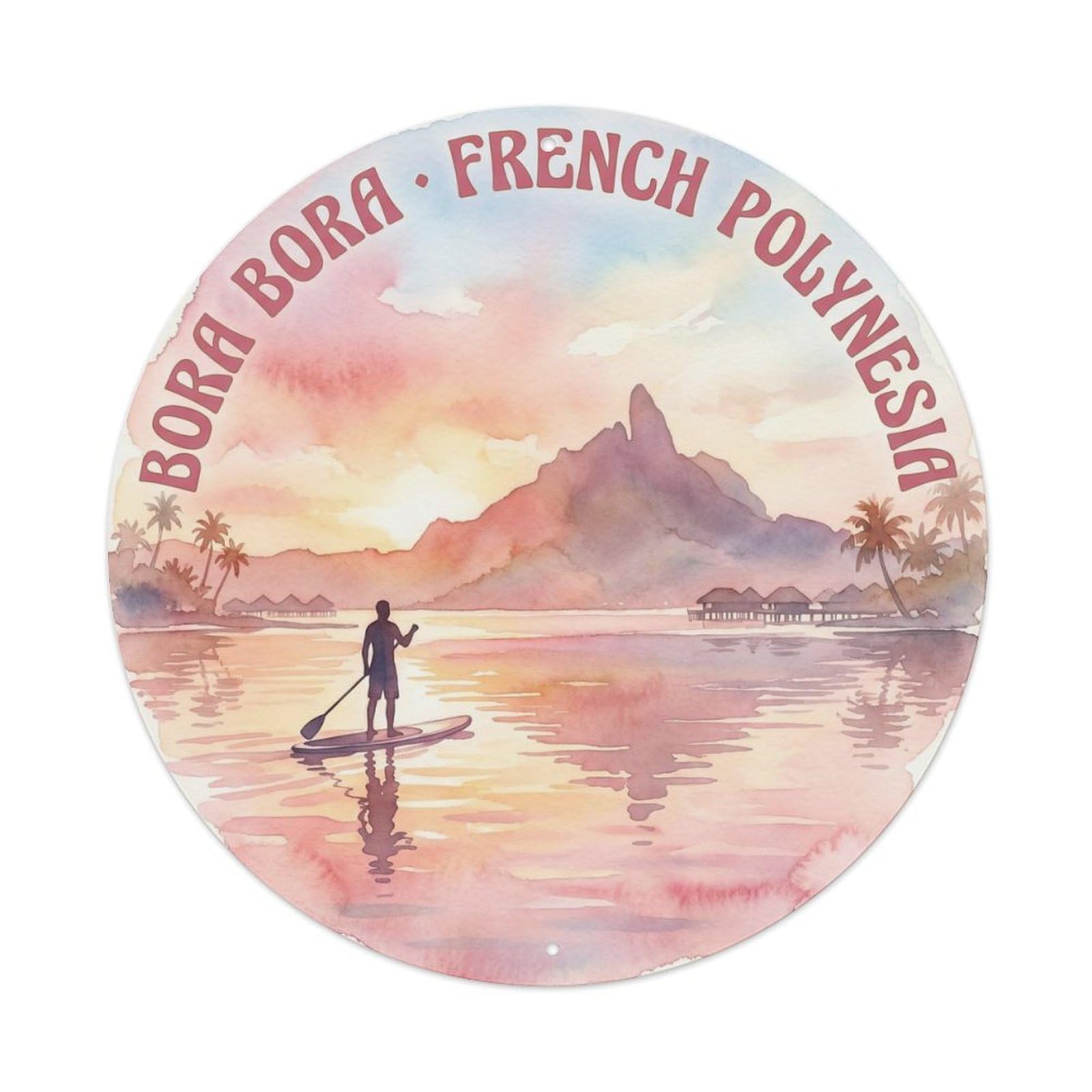 Olyhtr 8X8inch Classic Style Paddleboard Sunrise Borabora Lagoon Travel Landscape Metal Tin Sign