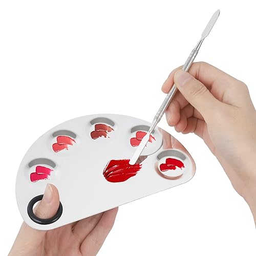 Miniatura 3 de Paleta de maquillaje profesional de acero inoxidable, paleta cosmética de 2 piezas con herramienta de espátula, paleta de mezcla de uñas para mezcla