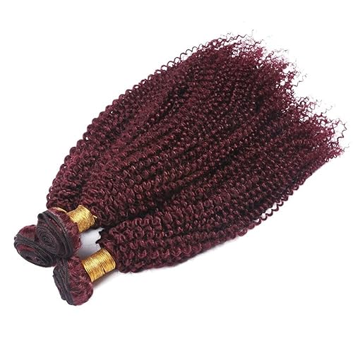 Miniatura 5 de Extensiones de cabello humano rizado 99J de color puro de 10 a 30 pulgadas, sin procesar, 99J, cabello afro rizado rojo vino, 3 piezas para mujer