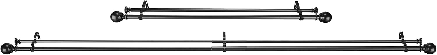  Basics 1-Inch Double Extendable Curtain Rods with Round Finials Set, 72 to 144 Inch, Black : Home & Kitchen