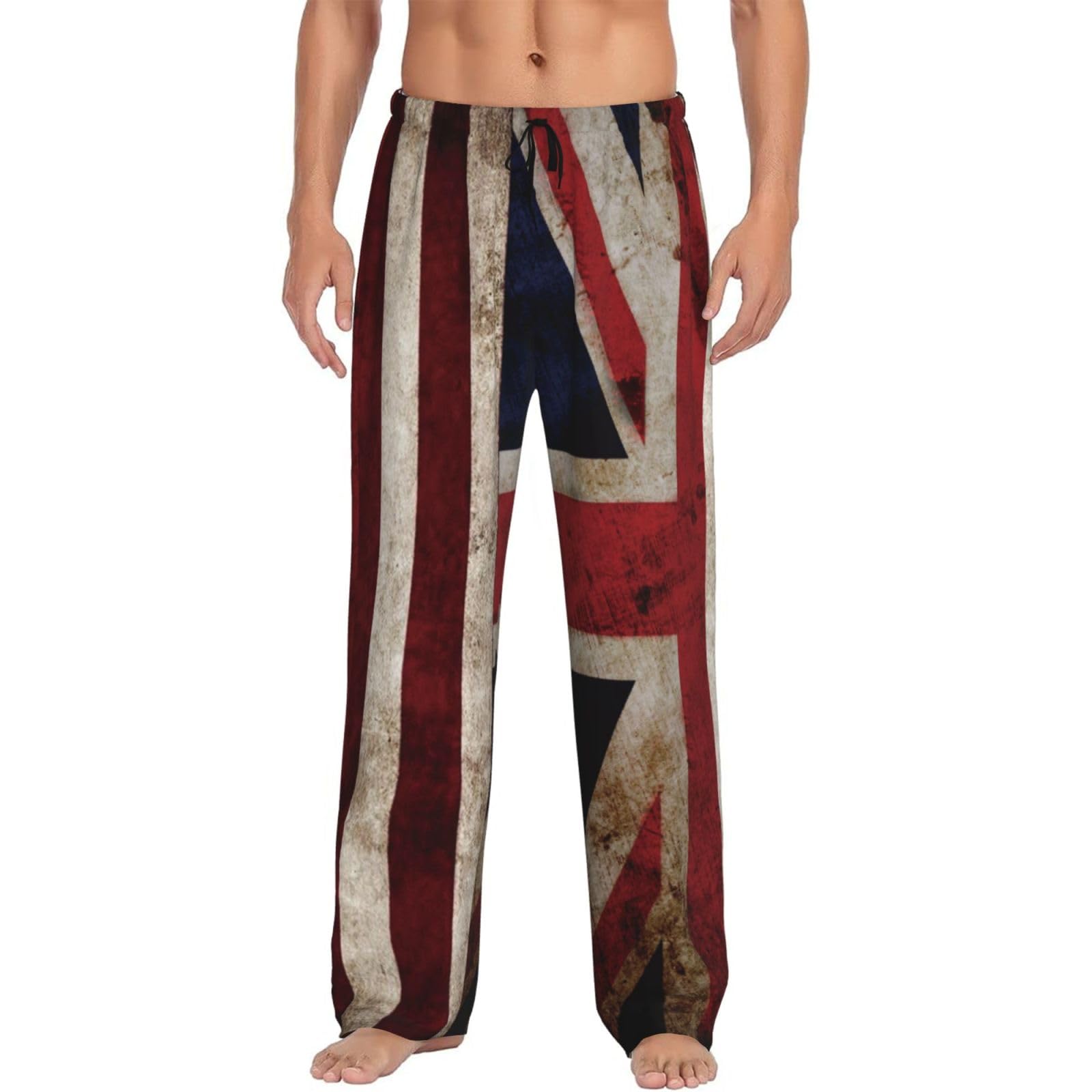Jiufotk Unisex As Pic Vintage Usa And Uk Flag Men's Pajama Pants Lounge Pjs Bottoms Sleepwear Bottom Pants With Pockets