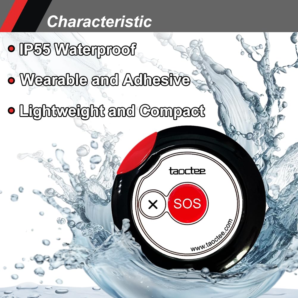 taoctee Allarme Panico con Pulsante Emergenza per Sicurezza,Sirena Remoto con Luce Stroboscopica per Casa,Ufficio o Negozio,Pulsante Leggero e Compatto con Laccetto(Batteria USB)