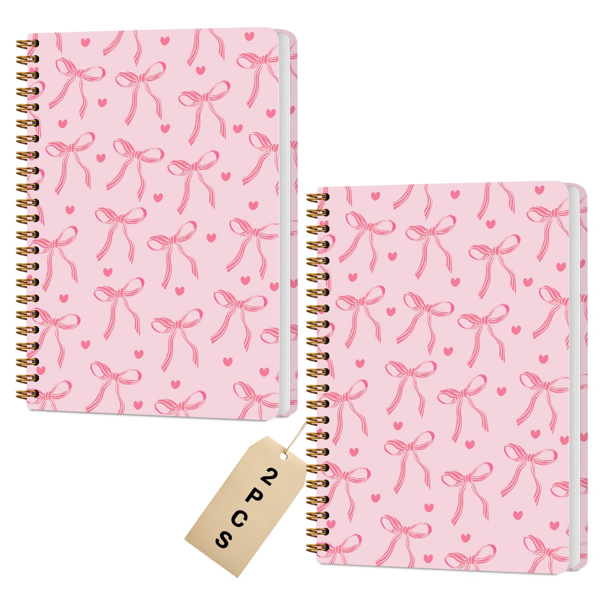 2 Packs Pink Bow Spiral Notebook College Ruled Trendy Notebook Journal