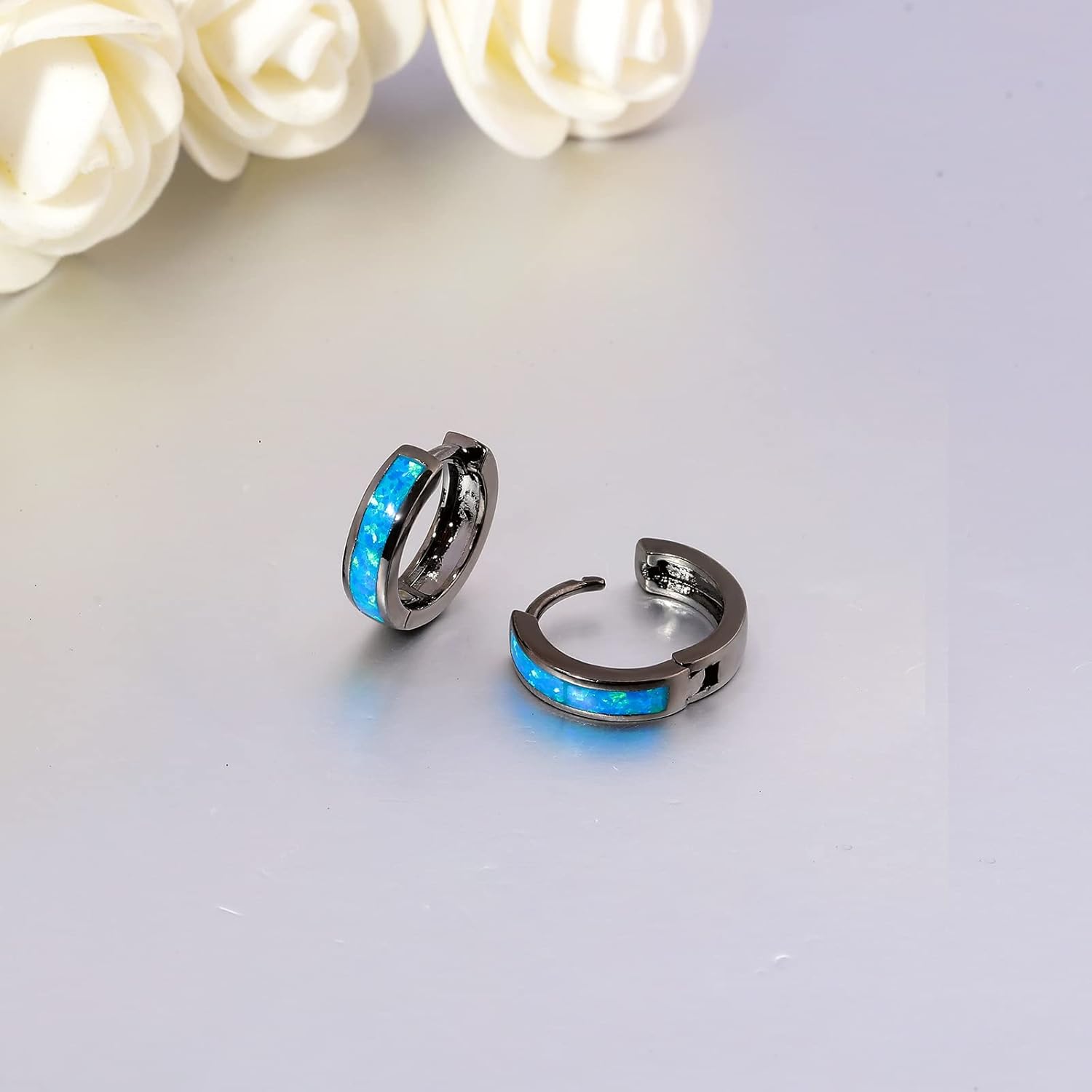 CiNily Huggie Earrings Opal Hinged Hoop Earrings Gold Plated Hypoallergenic Small Hoop Earrings for Women Teen Girls Men Sensitive Ears - Image 6