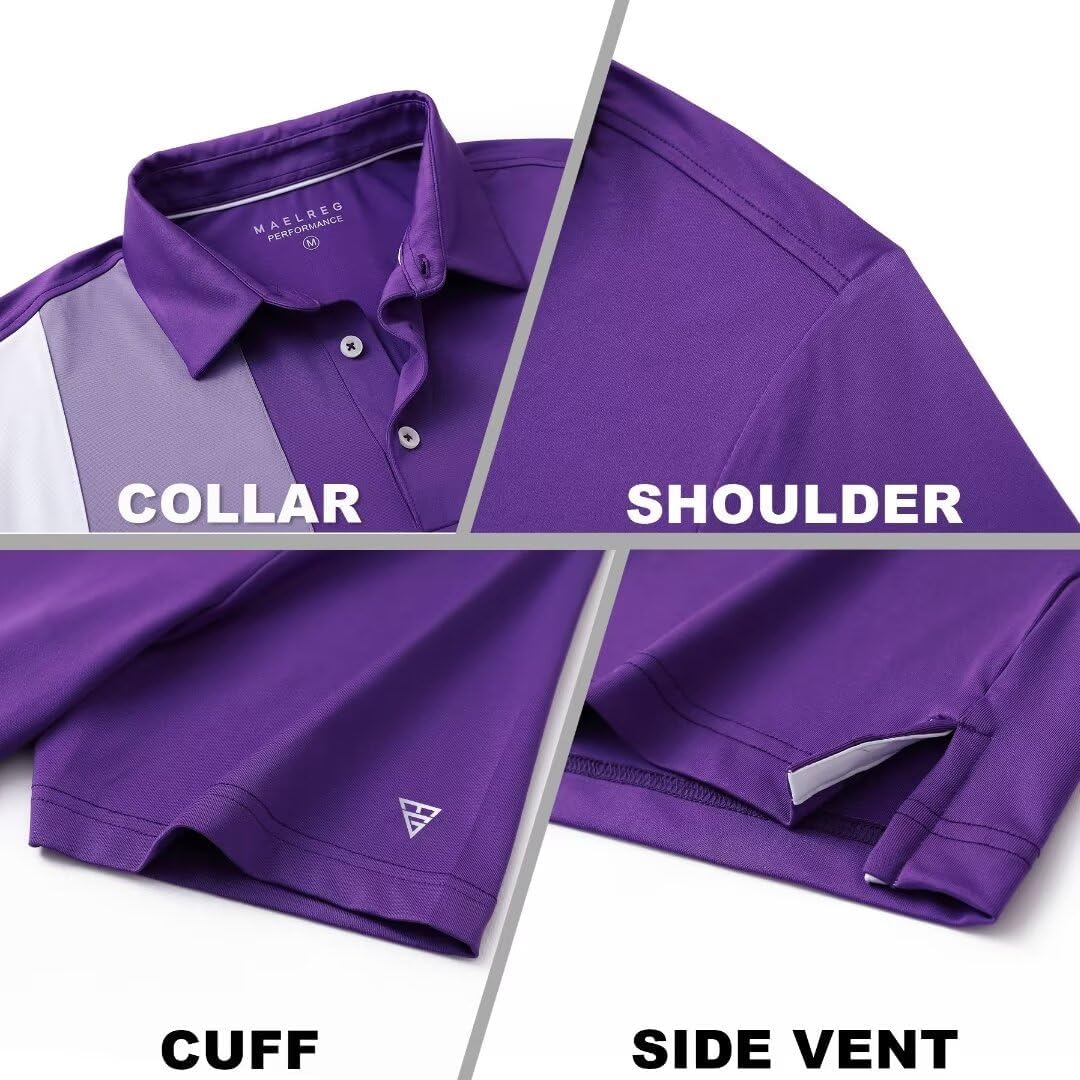 M MAELREG Mens Golf Polo Shirts Short Sleeve Dry Fit Casual Performance Moisture Wicking Color Block Polo Shirts for Men - Image 5