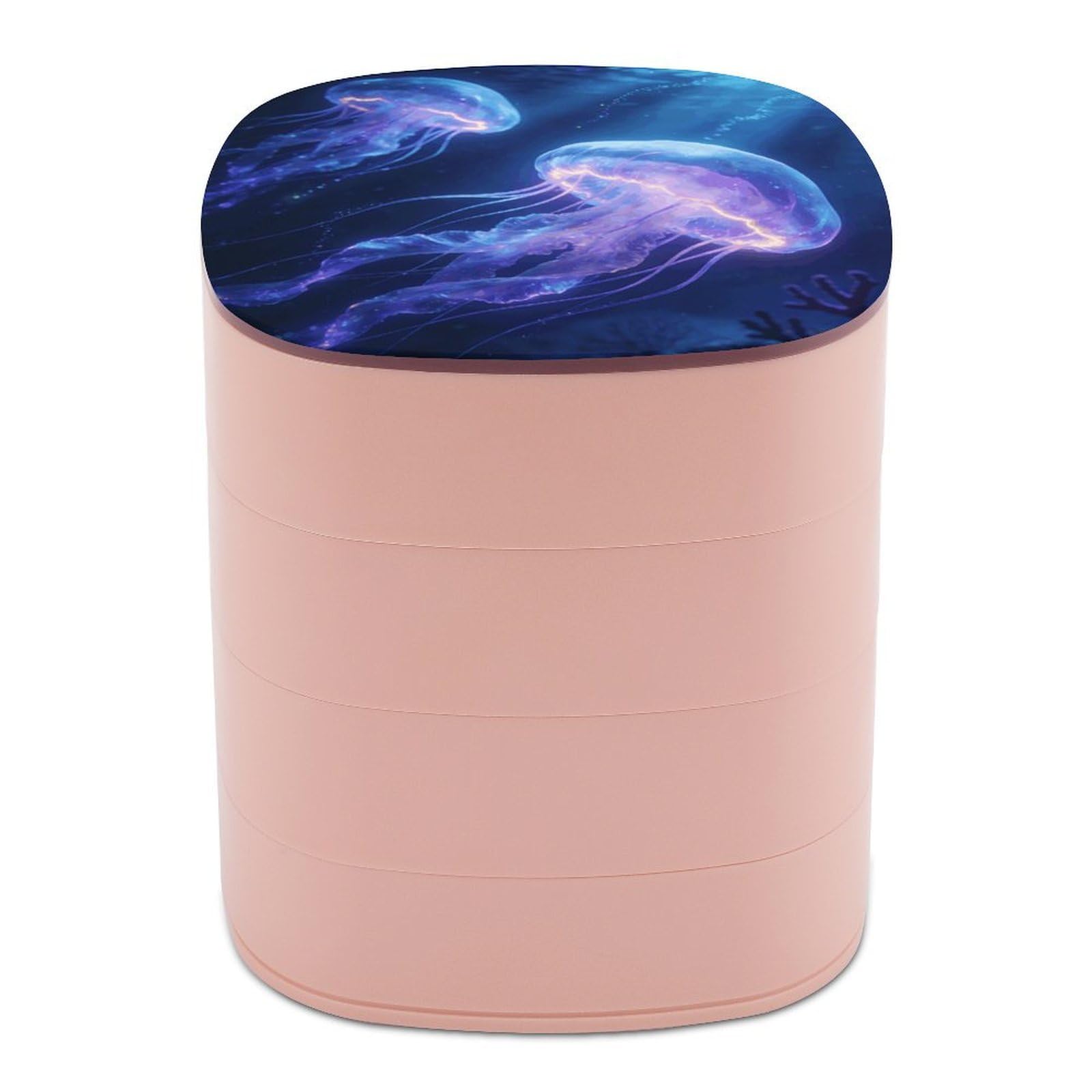 LZQPOEAS Jellyfish Jewelry Box Women Jewelry Organizer Travel Jewelry Case Cute Necklace Ring Storage Organizer 4-Layer Rotating Jewelry Tray Case with Mirror for Bracelets