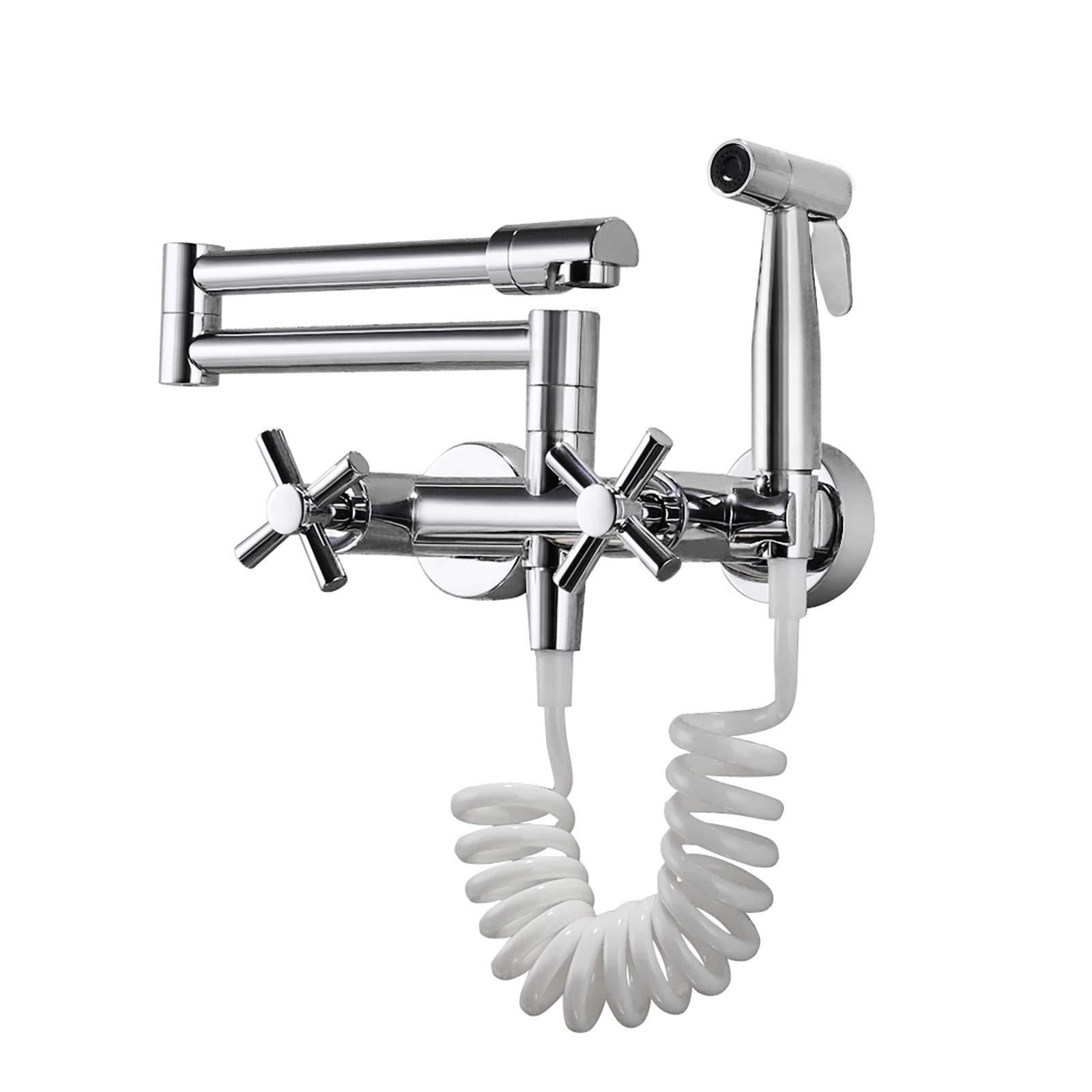Grifo de cocina plegable de pared en latón con doble manija giratoria