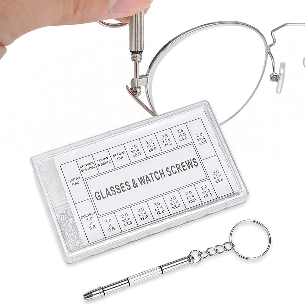 MMOBIEL 1000 pezzi in acciaio inox, micro viti, dadi, rondelle, occhiali da sole, set di riparazione con cacciavite e pinzette in metallo