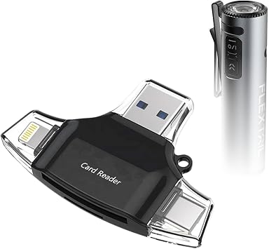 BoxWave Smart Gadget Compatible with Flextail Zero Flashlight 1200 - AllReader SD Card Reader, microSD Card Reader SD Compact USB - Jet Black