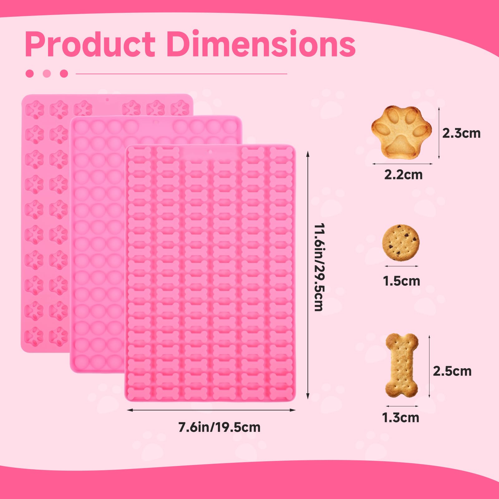 Molde de Silicona Para Caramelos, Golosinas para Perros, Chocolate, Fáciles de Limpiar, 3 Piezas, Reutilizables, sin BPA, Moldes para Hornear Galletas - 3