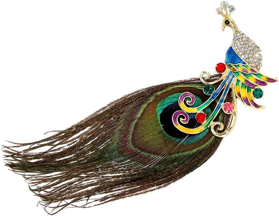 Peacock Feather Brooch Pin for Women Girls Crystal Colorful CZ Bird Animal Statement Pins Clip Lapel Suit Dress Clothes Accessories Brooches Pins Vintage Wedding Christmas Jewelry Gifts