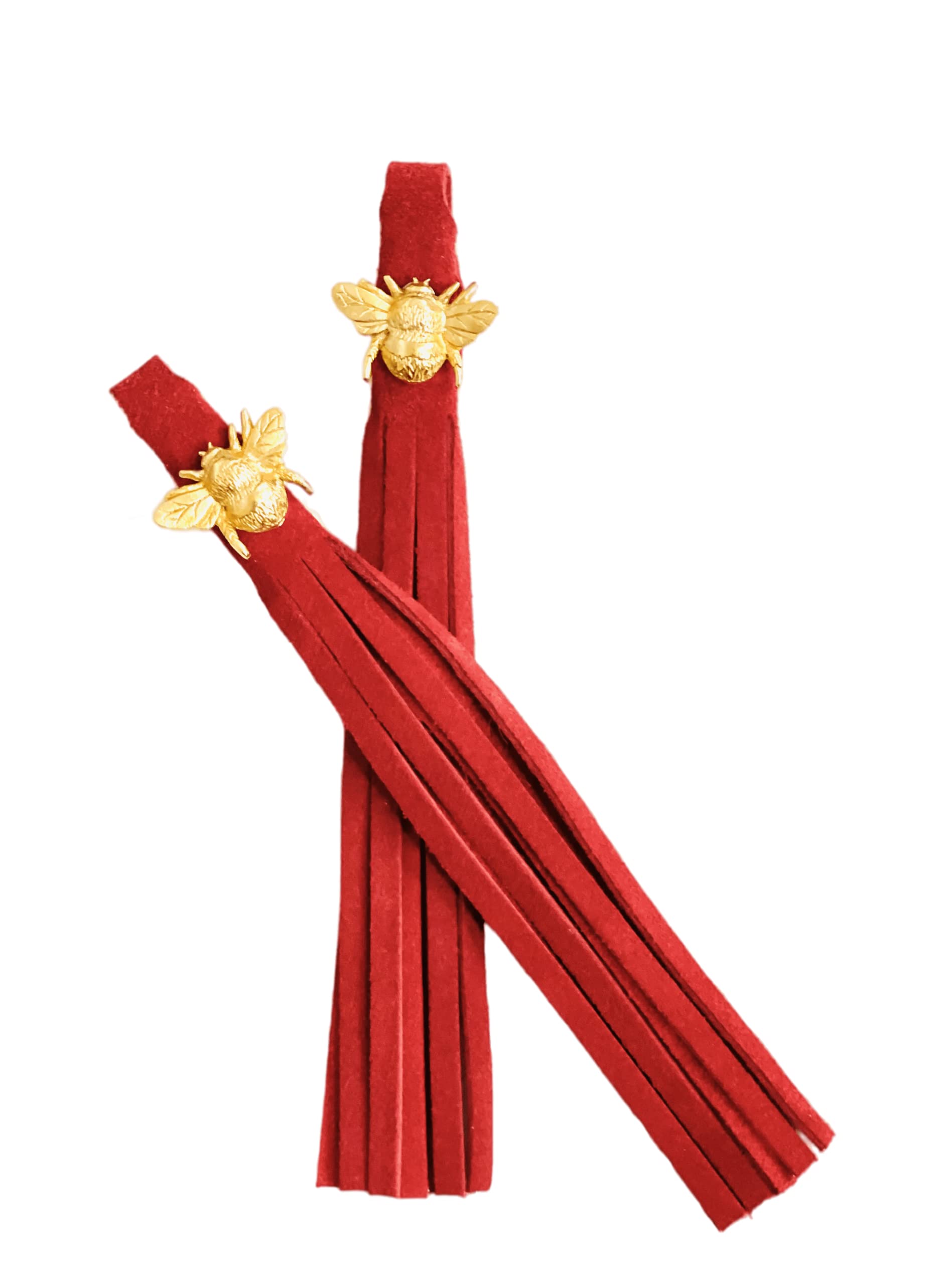 Tassel EnvyStrawberry Red Suede with Gold Bee Changeable Studs. Tassel Envy Boot Tassels Fit Fairfax and Favor, Rydale Etc.