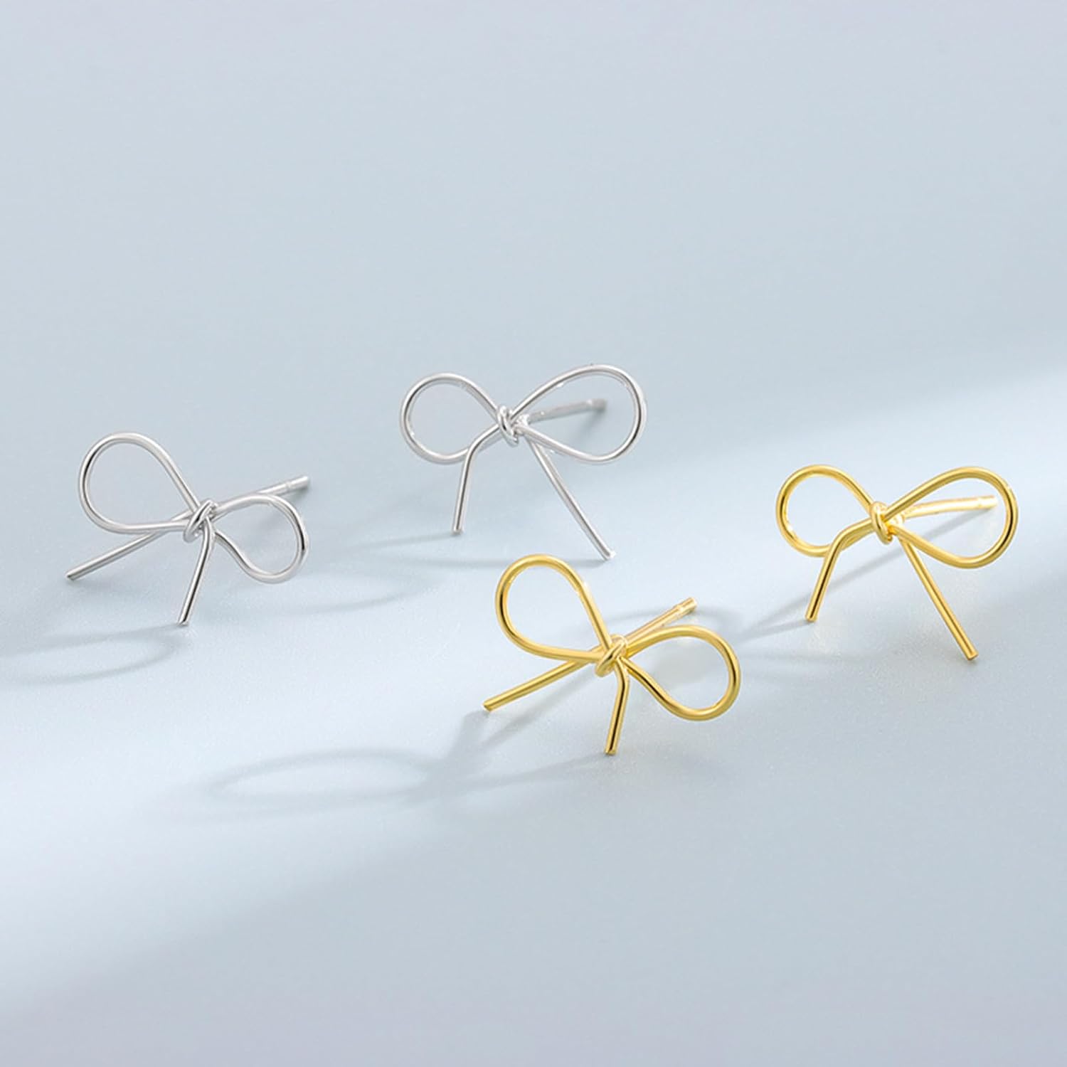 Gold Bow Earrings for Women Silver Bow Stud Earrings Minimalist Trendy Dainty Cute Ribbon Earrings Elegant Jewelry Gift Accessories - Image 6