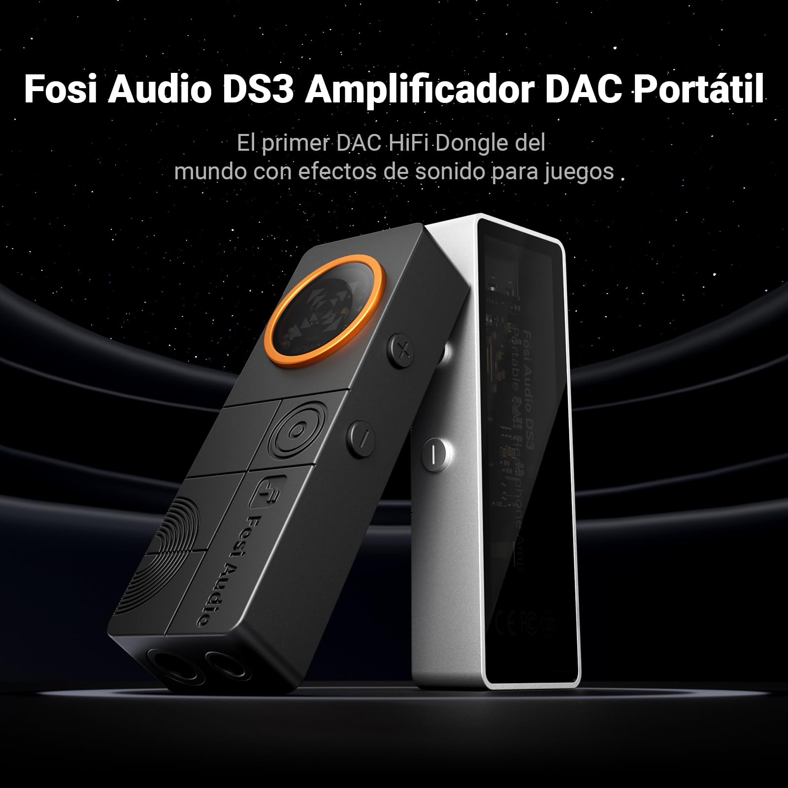 Fosi Audio DS3 Dongle Amplificadore DAC USB-C, Amplificadors de Auriculares Portátil con Audio Espacial 7.1 para Juegos, ES9039Q2M XMOS Powered,3,5 mm Simple&4,4 mm Balanceado para PC/PS5 (Plateado)