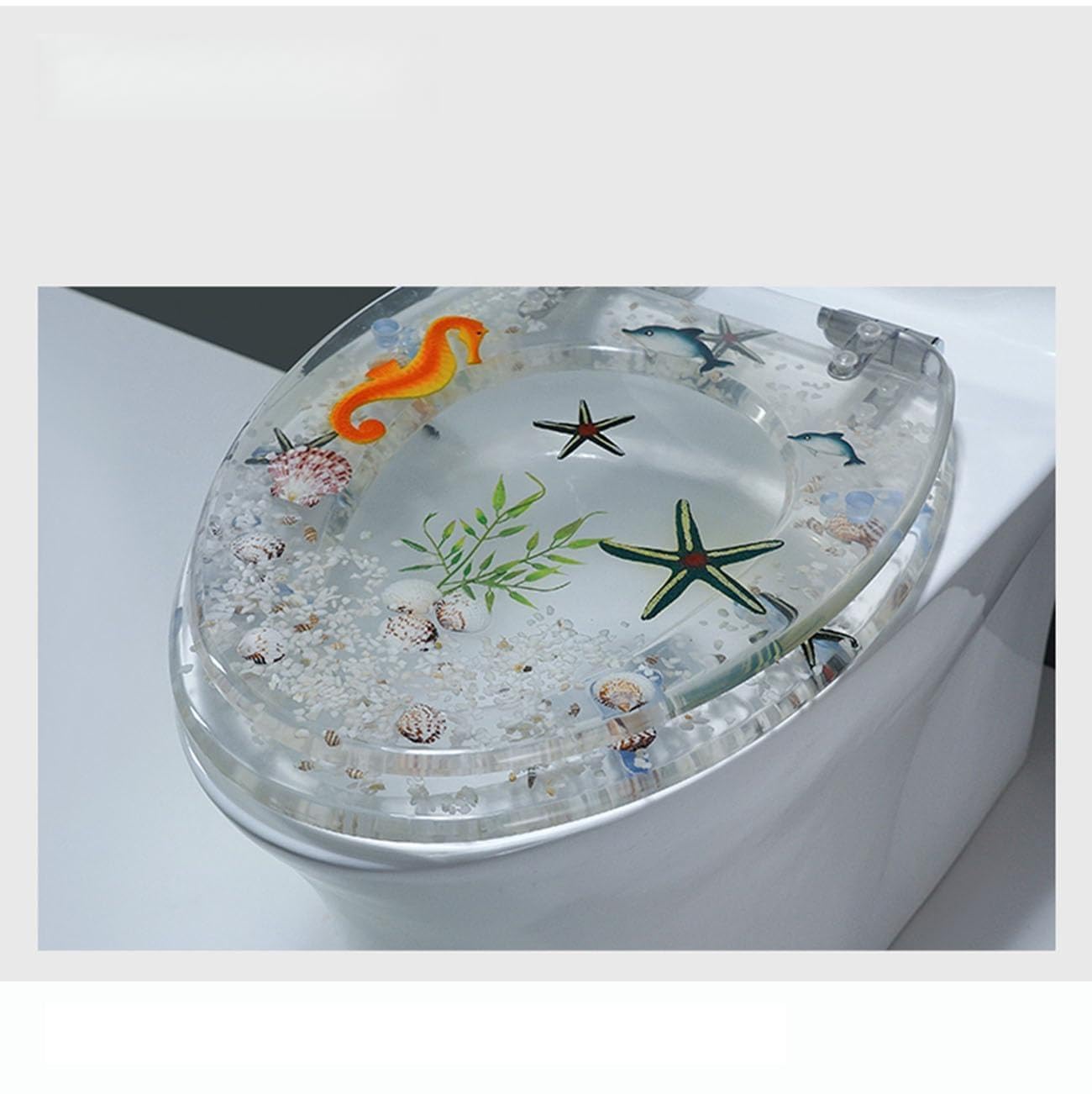Oval Glitter Toilet seat, 360 Adjustable Hinges fixings Starfish Design, Lightweight, Durable, Portable, User-Friendly, Compact Easy to Clean, Soft, Close, Resin, Quick, Release