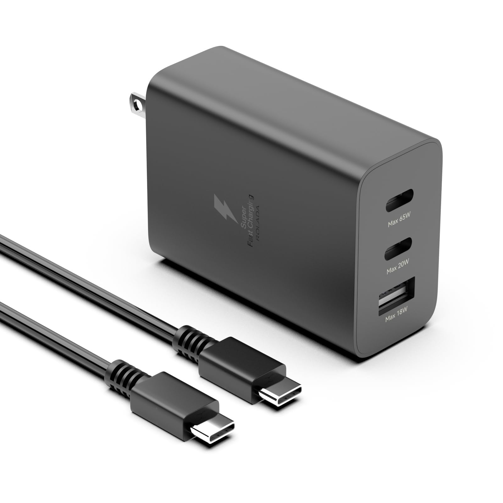 ROLADA USB C Wall Fast Charger Block, 65W 3-Port GaN Adapter Compatible withr Samsung Galaxy S24, S24+, S24 Ultra/ S23, S23+, S23 Ultra/ S22, S22+,