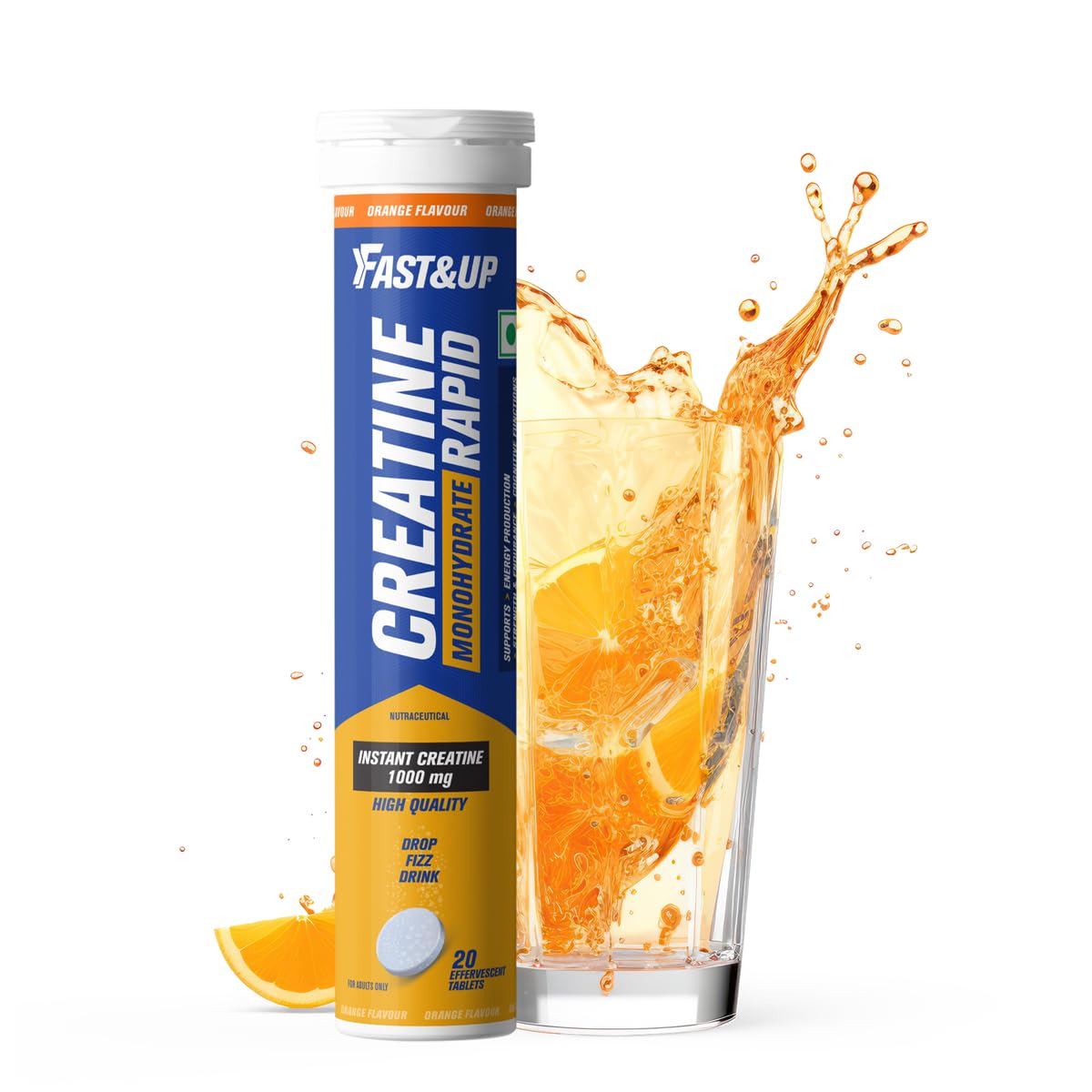 Fast&Up Creatine Effervescent Tablets | Rapid Absorption | Orange Flavour | Creatine Monohydrate for Strength, Power, Recovery & Lean Muscle Gain | 20 Tablets