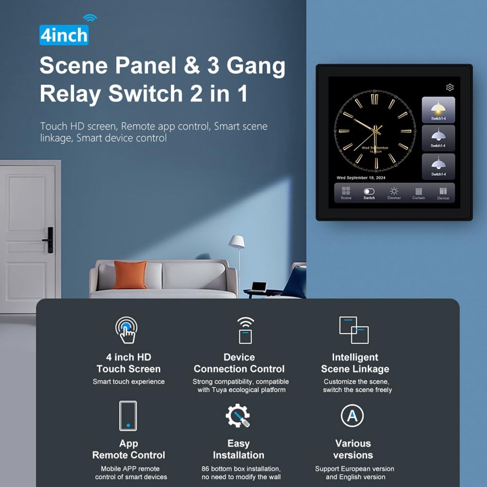 Tuya T3e Pro Control Panel Control Panel dotykowy Zigbee Inteligentny Home Wall Push Light Switch Czarny