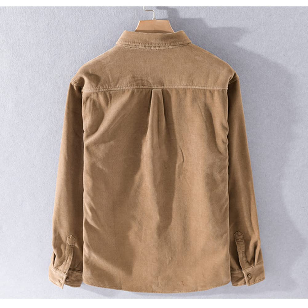 GUOCU Chemise Chaude en Velours Côtelé pour Homme Chemise à manches longues épaissie et Veste Doublée de fourrure Polaire Sherpa Chemise Rembourrée de Couleur unie Chemise en Flanelle d'hiver