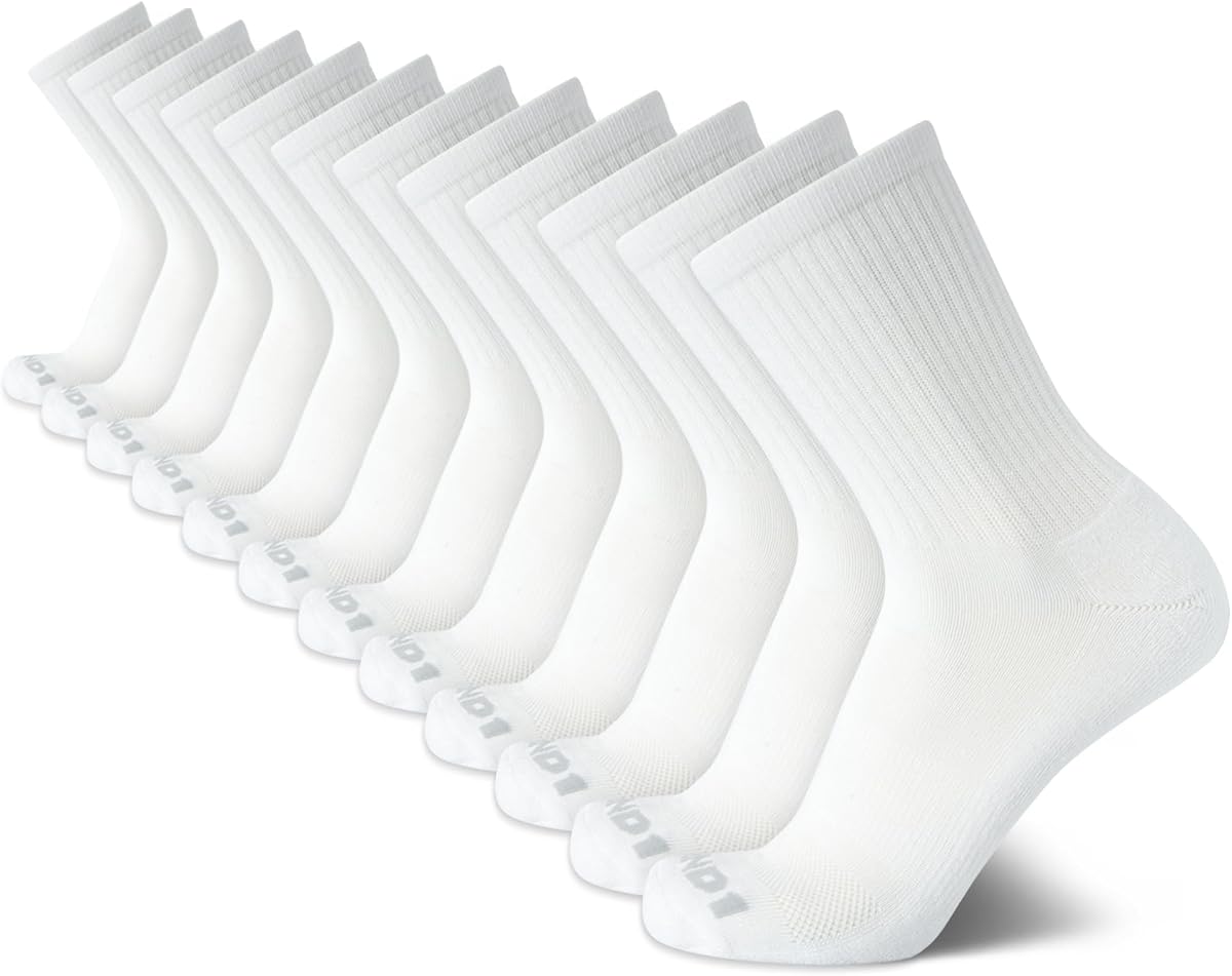 AND1 Men's Mid Crew Performance Cushioned Socks (12-Pack) | Breathable Moisture-Wicking Comfort, Arch Support, Reinforced Heel and Toe, Soft Stretch Fit for Sports, Running and Gym